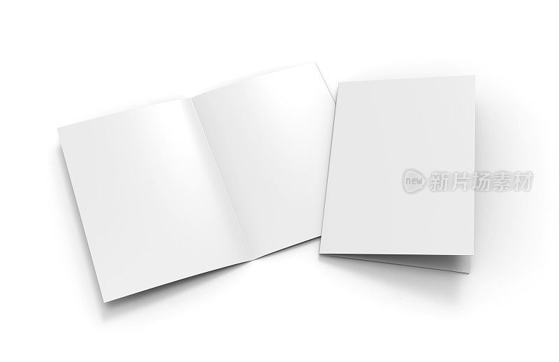 A3 A4 A5半折或折叠宣传册空白白色模板，用于模拟和演示设计。三维演示